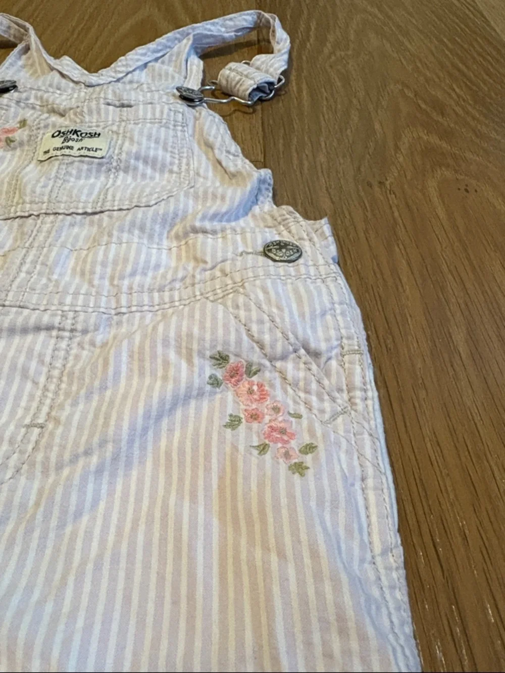 OshKosh B'gosh 2T Light Pink/Purple White Striped Floral Short Overalls Cotton